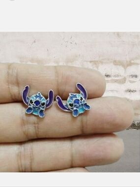 Stitch Enamel Stud Earrings - Blue & Purple